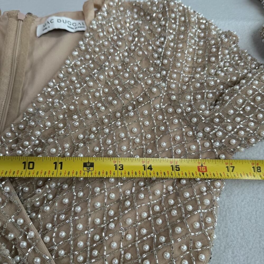Mac Duggal 10062 Beige Size 4 Wrap Over Pearl Gown Beaded Bishop Sleeves NWT - Picture 8 of 16